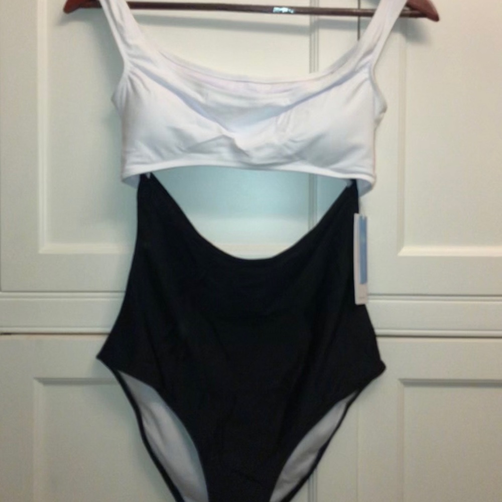 Black and white one piece swim suit